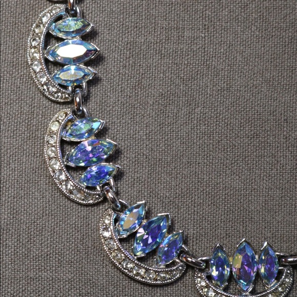 Vintage jewelry blue and clear AB rhinestone Bogoff  statement necklace - Picture 5 of 10